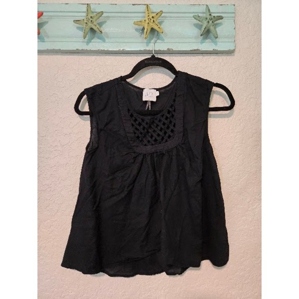 HD in Paris Anthropologie Black Sleeveless Lattice Crochet Blouse XXSP